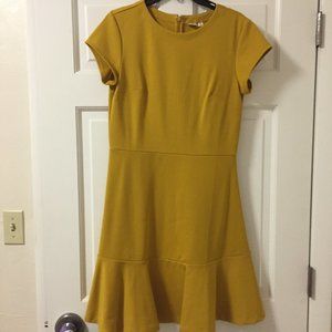 Mustard Yellow Ruffled Hem Fit and Flare Dress